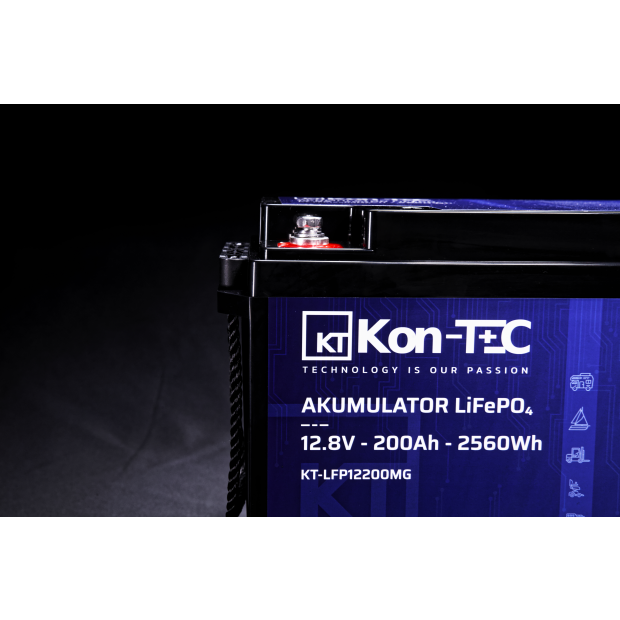 Akumulator LiFePO4 12V (12,8V) 200Ah Kon-TEC Maty grzewcze komunikacja bezprzewodowa 12000 cykli